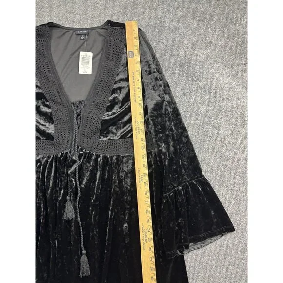 Torrid Dress Womens 1X Black Velvet Long Sleeve Boho Tassel Tie 14-16 - Picture 4 of 7